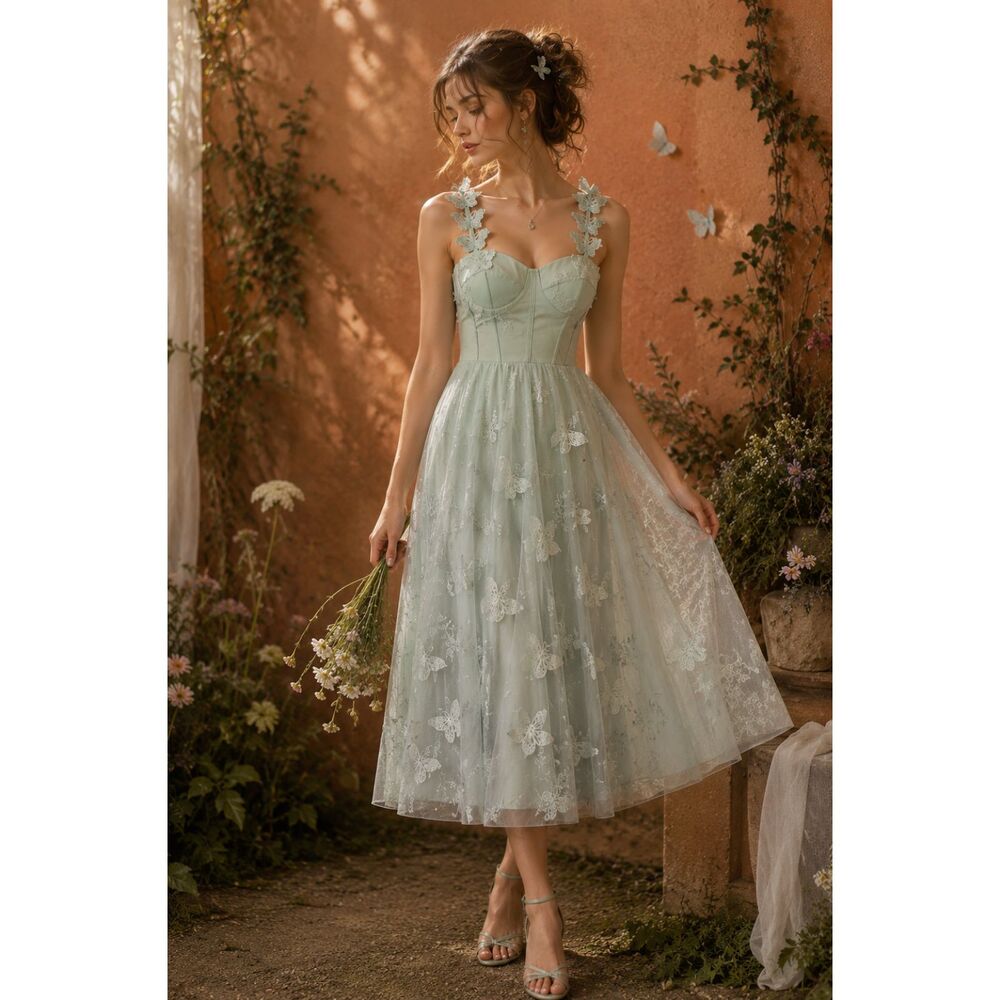 JJ’s House 3D Butterfly Dress Mint Green Fairycore Romantic Cottagecore Prairie